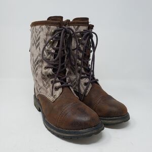 Roxy Concord Boots Womens Brown Faux Leather Combat Moto Lace Up size 7.5